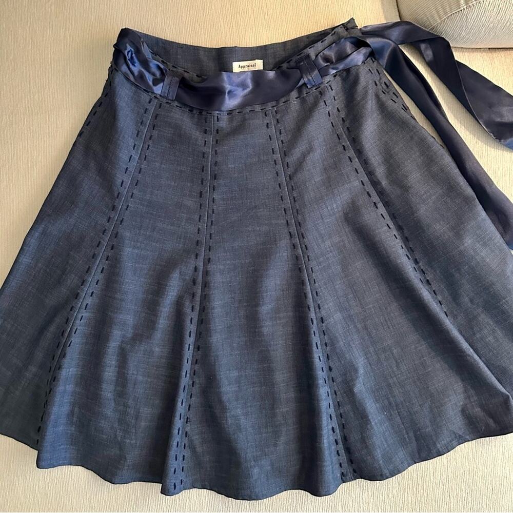 Appraisal Elegant Blue A-Line Skirt with Satin Ribbon. Size 14